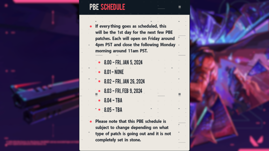 Valorant PBE Schedule 2024 Start Dates and End Dates GINX TV