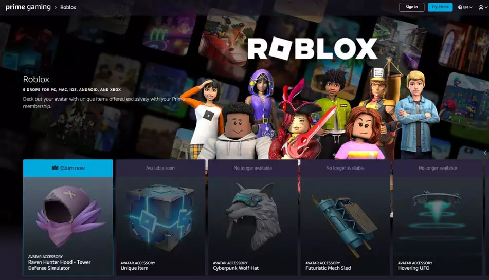 Assinantes do Prime Gaming poderão resgatar um pacote com itens exclusivos  no ROBLOX até o dia 15 de junho ⋆ MMORPGBR